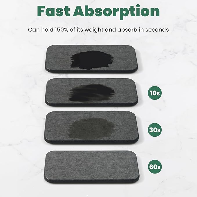3PCS Water Absorbing Diatomaceous Earth Tray for Sink, Fast Drying Soap & Toothbrush Holders for Bathroom Counter, 1 Stone Tray, 2 Stone Coasters