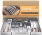 Heavy Duty Stainless Steel Frame Silverware Organizer with Plastic Body, Extra Large Silverware Drawer Organizer, 9 Slot Expandable Kitchen Drawer Organizer, 8 Non-Slip Feet Included, BPA Free, Gray