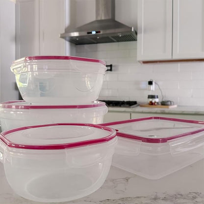 Sterilite Ultra-Seal 8.1 Qt Bowl, Large Airtight Food Storage Container, Latching Lid, Microwave and Dishwasher Safe, Clear With Red Gasket, 2-Pack