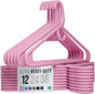 NEATERIZE Thick Heavy Duty Hangers - Pink Plastic Clothes Hangers 12 Pack - Great for Coat Hanger, Jackets Jeans & Suit Hanger for Closet - New Apartment Essentials Percheros Ganchos para Colgar Ropa