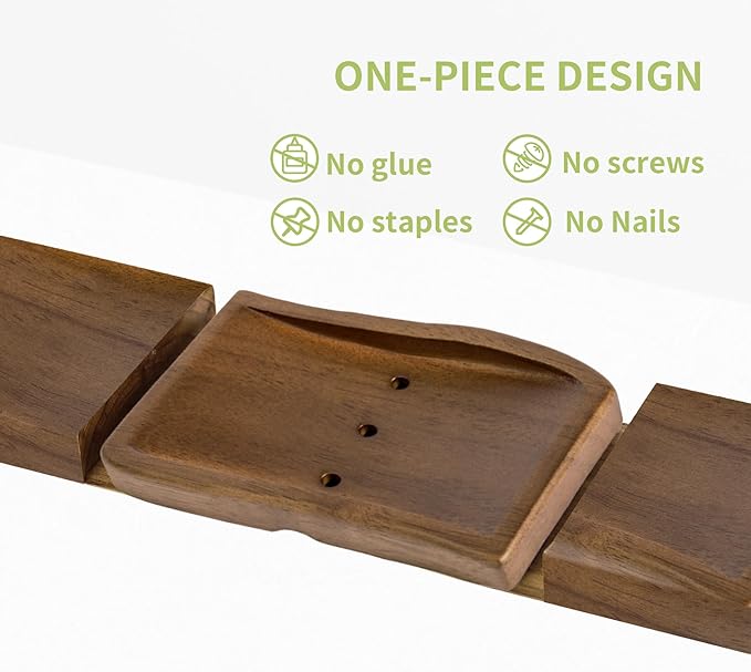 Wood Self-Draining Bar Soap Holder, Soap Dish with Draining, 3 Holes Design Keep Soap Saver Tray/Sponge Holder Dry, Bathroom/Kitchen Soap Case, Brown