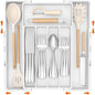 Lifewit Silverware Drawer Organizer, Expandable Utensil Tray for Kitchen, BPA Free Flatware and Cutlery Holder, Adjustable Plastic Storage for Spoons Forks Knives, 4-7 Slots, White