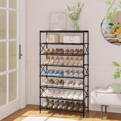 IBUYKE 8 Tier Shoe Rack, Large Capacity Shoe Storage Organizer for 32 Pairs of Shoes, Metal Shoe Storage Rack with Shelf for Entryway Hallway Closet Garage, Black TXJ018B