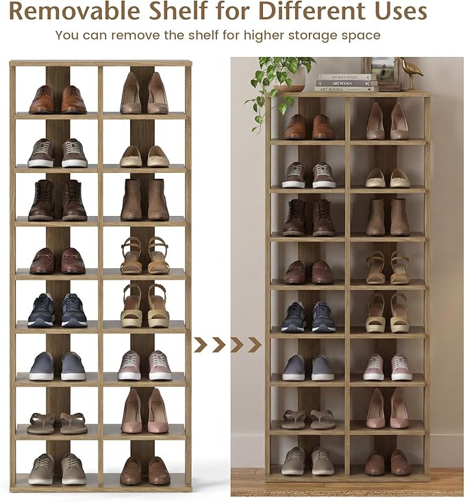 Tangkula 8-Tier Vertical Shoe Rack, Space-Saving Corner Shoe Organizer for 14 Pairs, Narrow Shoe Storage for Entryway, Front Door, or Closet