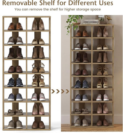Tangkula 8-Tier Vertical Shoe Rack, Space-Saving Corner Shoe Organizer for 14 Pairs, Narrow Shoe Storage for Entryway, Front Door, or Closet