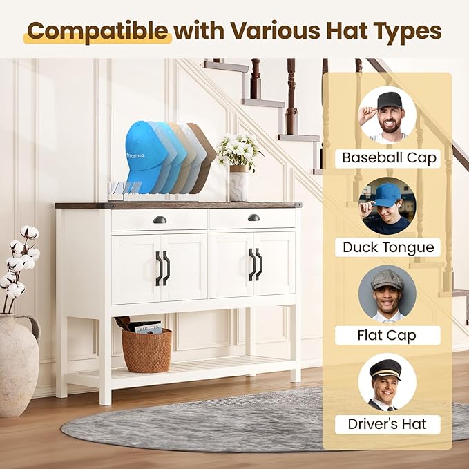 Nicetree Hat Organizer, 2 Pcs No Install Acrylic Hat Racks for 14 Baseball Caps Storage, Hat Stand for Baseball Caps Display and Organizer for Dresser, Bedroom, Closet, Office