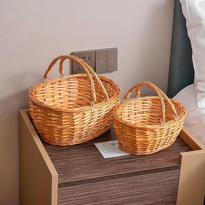 Wicker Picnic Basket with Handle, Kingwillow, (Small Orange-red)
