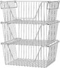 Slideep Large Stackable Storage Baskets Cabinet Organizer Sturdy Metal Wire Pantry Freezer Bin for Pantry Home Bathroom Kitchen Organization 3 Packs
