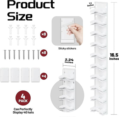 Hat Organizer Hold up to 20 Hats, 2 Pack Hat Rack for Wall with Strong Adhesive, Hat Organizer for Baseball Caps Display for Door Closet, Hat Hanger Holder Multilayer Two Mounting Option(White)