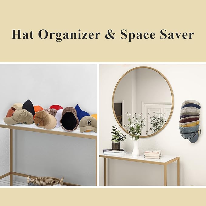 Homesweet 2-Pack Hat Racks for Wall Closet, Compact Hat Organizer for Baseball Caps, Hat Storage Wall Closet for 30 Baseball Caps, Space Saver, Metal (Line Black)