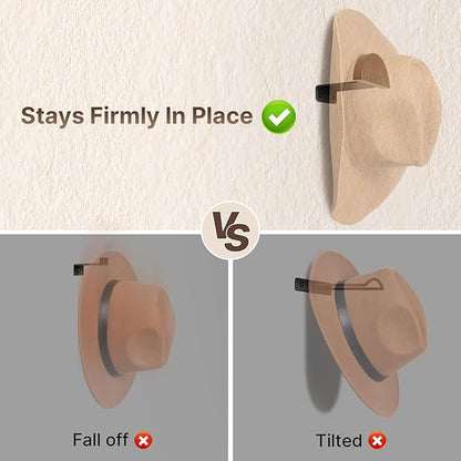 SEKSON Cowboy Hat Rack for Wall, 4 Pack Wooden Hat Holder, Wide Brim Hat Hooks, Wall Mount Hat Hanger for Baseball Caps, Fedoras, Straw Hats