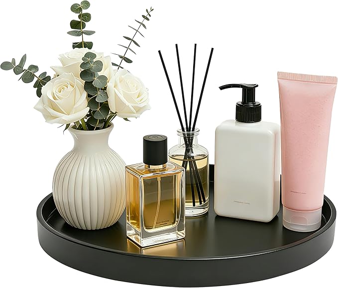 1 Pack 12" Bathroom and Vanity Tray, ABS Bathroom Counter Organizer, Coffee Table Decor for Perfume, Candles, Keys &More. Kitchen Countertop Organizer, Decorative Tray Soap Holder, Black