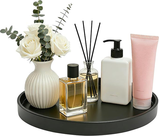 1 Pack 12" Bathroom and Vanity Tray, ABS Bathroom Counter Organizer, Coffee Table Decor for Perfume, Candles, Keys &More. Kitchen Countertop Organizer, Decorative Tray Soap Holder, Black