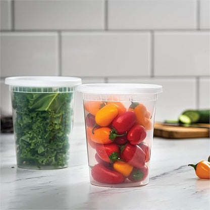 [240 Sets - 32 oz.] Clear Plastic Deli Food Storage Containers with Airtight Lids - Soup Containers - Bulk Pack - 240/Case - Stack Man Brand