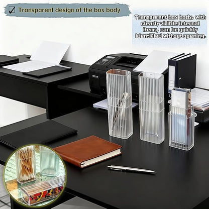 Clear Mini Storage Boxes with Mid Opening Lid, Transparent Travel Cotton Swab Organizer for Cosmetics, Hair Ties, Dental Floss, 4.1 x 1.3 x 0.8 Inches, 4 Pack