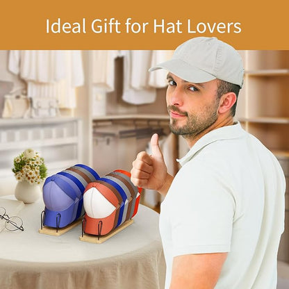 Hat Organizer for baseball Caps 2 Pack Wooden Hat Rack Stand for Closet Storage up to 14 Ball Caps
