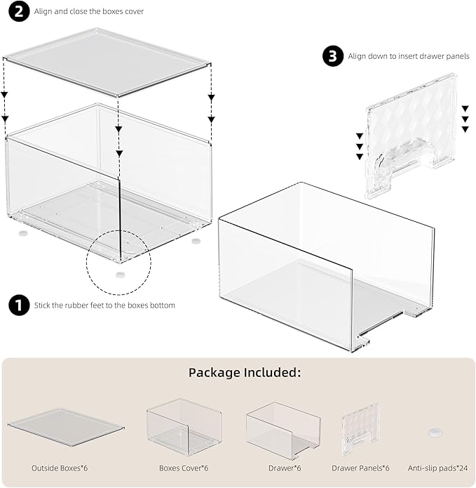 Delamu 6 Pack Stackable Storage Drawers, Makeup Skincare Holder Vanity Storage Organizer, Plastic Drawers For Vanity Desk, Undersink, Kitchen Cabinet, Pantry, Clear, Ideal Gifts for Women