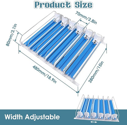 Drink Organizer for Fridge, 18.9x15.0x3.1in Soda Can Dispenser for Refrigerator, 6 Rows Adjustable Automatic Pusher Glide Drink Dispenser for Beer Beverages (Blue)