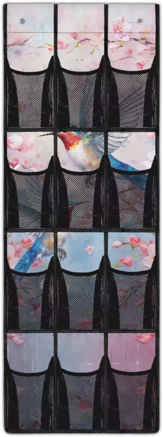Generic Pink Hummingbird Over The Door Shoe Large-Capacity Design Door Storage Organizer Baby Easy to Hang Behind The Door, Making The Chaotic Area Behind The Door Instantly Tidy and Orderly