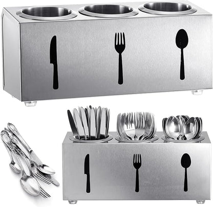 Stainless Steel Cylinder Flatware Silverware Utensil Holder Organizer Spoon and Fork Storage Kitchen Tableware Storage for Cabinet Indoor Home Flatware Dining Room, 3 Perforated Cylinders