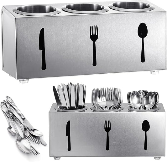 Stainless Steel Cylinder Flatware Silverware Utensil Holder Organizer Spoon and Fork Storage Kitchen Tableware Storage for Cabinet Indoor Home Flatware Dining Room, 3 Perforated Cylinders