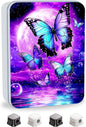 Metal Tin Box with Lid for Game Cards Home Organizer Candles Keys Crafts Storage - Equipped with 4 Magnetic Cord Clips，Purple Moon Blue Butterfly