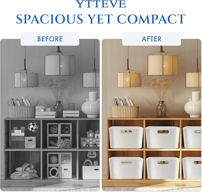 Ytteve 3 Pack Large Plastic Storage Bins with Handles, 13.7x10.2x5.7 Inch White Organizer Containers for Kitchen, Pantry, Closet, Bathroom, Office, Cabinet, Drawer, Snack, Toy & Makeup Organization