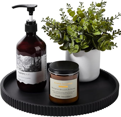 Silicone Bathroom Tray Round Kitchen Counter Organizer Decorative Vanity Accessories Coffee Table Decor for Perfume, Candle, Soap Dish, 12 Inch, Black