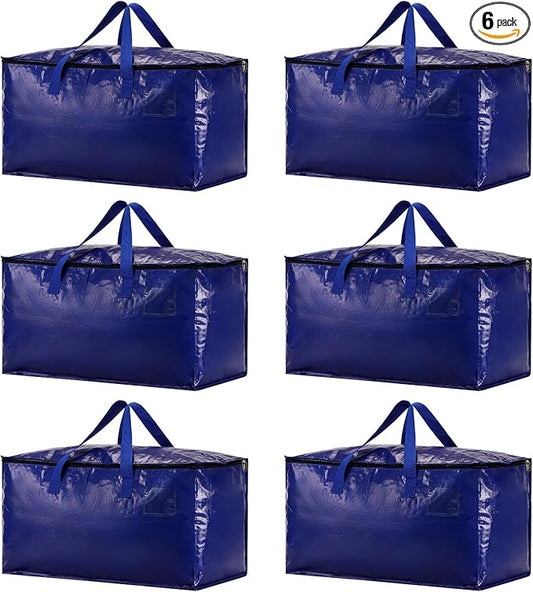 Moving Bags Heavy Duty,Packing Bags For Moving,Water Resistant, Foldable,Zip Backpack,Reusable Storage,For Clothes Storage,Travelling,College Essentials Moving Supplies.(PE,6pcs) (blue)