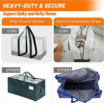 8 Pack Moving Bags, 115lb Capacity Heavy Duty Storage Bag with Zippers and Strong Handles, Packing Bags with Internal Compression Straps, Alternative to Moving Boxes -103L,Clear and Black