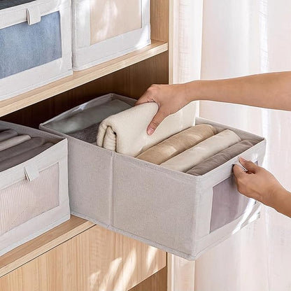 Linen Closet Organizers And Storage, 6 Pack Closet Storage Bins Linen Closet Baskets for Closet Organization Foldable Closet Organizer Bins with Clear Window For Organizing Clothing, Jeans, Shelves