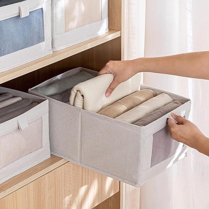 Linen Closet Organizers And Storage, 10 Pack Closet Storage Bins Linen Closet Baskets for Closet Organization Foldable Closet Organizer Bins with Clear Window For Organizing Clothing, Shelves, Jeans