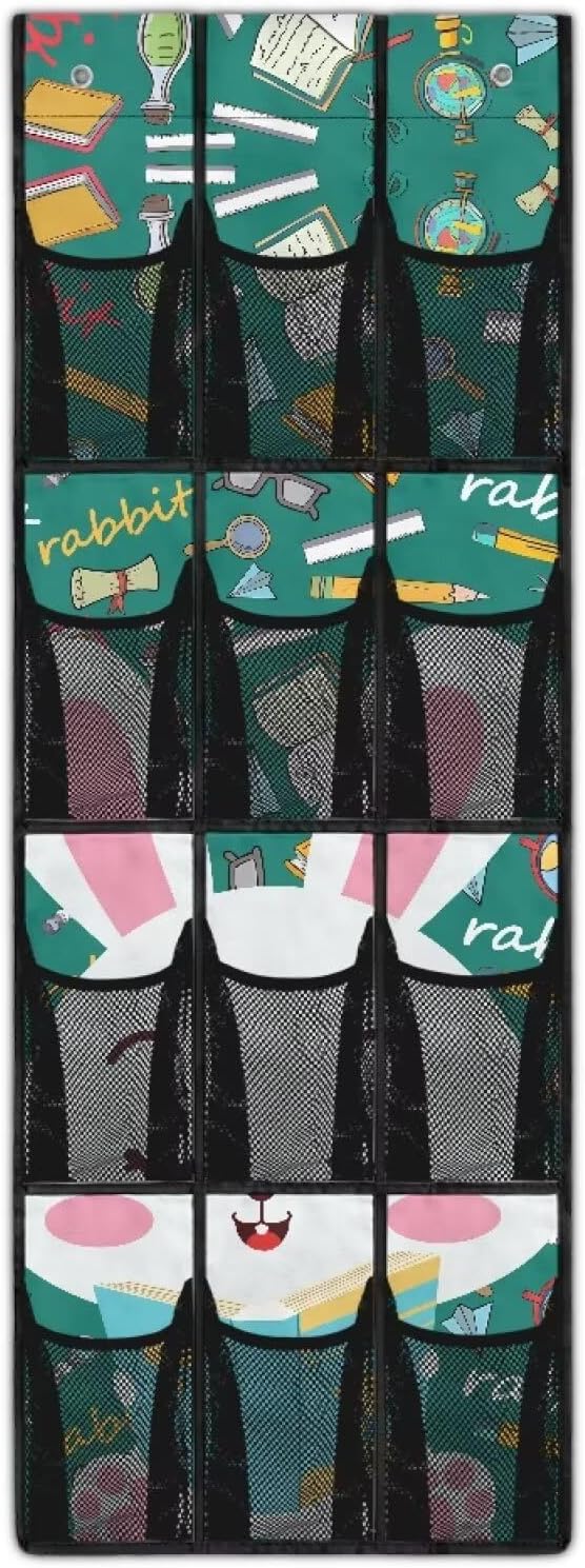 Rabbit Over the Door Shoe Organizer,12 Large Breathable Mesh Pockets,Space Saving Hanging Storage Holder,Closet Rack Hanger Hangs on Closets for Shoes,Accessories,Home Essentials