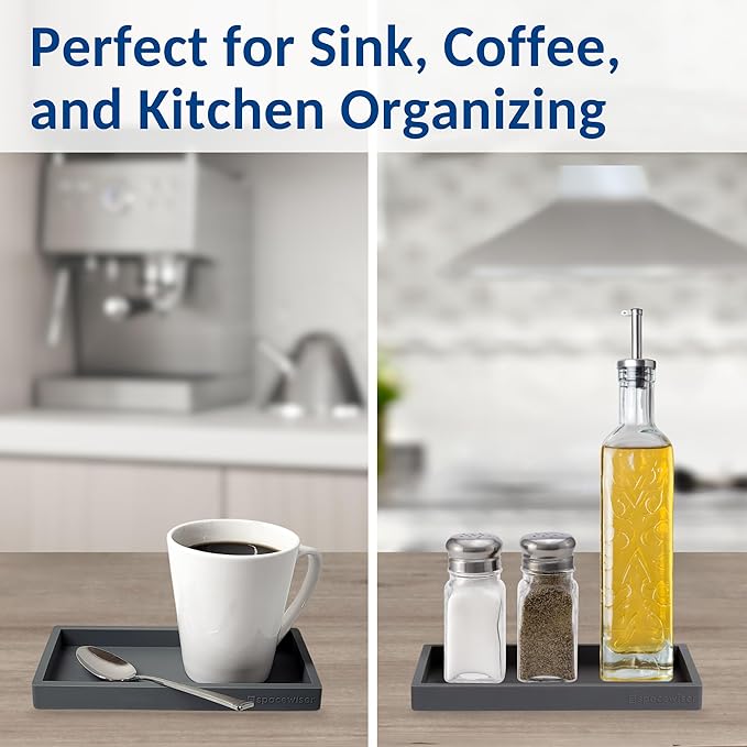 Spacewiser Countertop and Vanity Tray - Small 7.7" Silicone Tray for Soap Dispenser Bottles, Bathroom Trays, Kitchen Sink Soap Trays, Sink Caddy Kitchen Sinks Organizer, Soaps Dish & Sponge Holder Mat