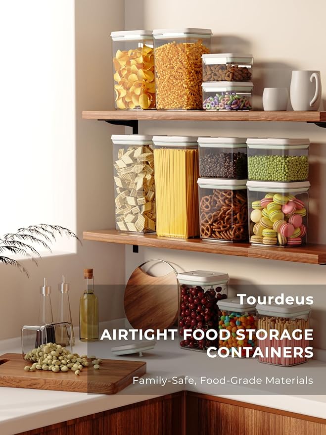Airtight Food Storage Containers with Lids, Pop Top Kitchen Pantry Organizers and Storage, BPA-Free Clear Plastic Canisters for Cereal, Flour, Sugar, Rice, and Baking Supplies, 1.5Qt & 0.5Qt