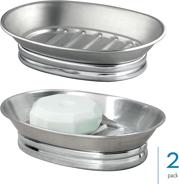 iDesign Soap Dish for Bathroom Sink - Soap Dish Holder for Bar Soap - Set of 2 - Split Finish