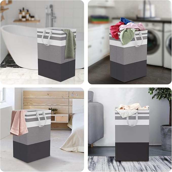 75L Large Laundry Hamper with Handles, Dirty Clothes Hamper for Bedroom Waterproof, Freestanding Tall Laundry Basket Waterproof, Hamper for Bedroom, Bathroom, Dorm, Toys Storage (Stripes, 2 × 75L)
