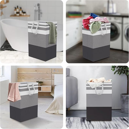 75L Large Laundry Hamper with Handles, Dirty Clothes Hamper for Bedroom Waterproof, Freestanding Tall Laundry Basket Waterproof, Hamper for Bedroom, Bathroom, Dorm, Toys Storage (Stripes, 2 × 75L)