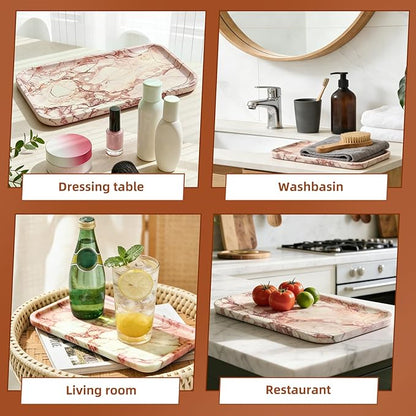 Yew & Tulip 14" x 8.5" Natural Marble Tray for Kitchen, Bathroom, Living Room – Serving/Decorative Vanity Tray for Jewelry, Candles, Decor (Pink)