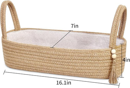 ABenkle XL Small Storage Basket, Jute Rope Woven Toilet Paper Tray Organizer for Toilet Tank Top, Boho Bathroom Decor Holder for Shelf Bedroom Living Room -16x6x4 Inches