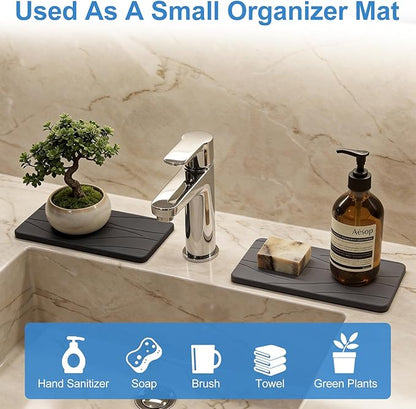 Water Absorbing Diatomite Stone Drying Tray for Sink Kitchen Soap Dish Trays Toothbrush Holder Bathroom Organizer Tray Fast Quick Dry Stone Mat for Kitchen Counter Decor Bathroom Sink Accessories