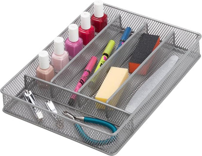 Honey-Can-Do KCH-02154 Steel Mesh 5-Compartment Cutlery Utensil Organizer, Silver