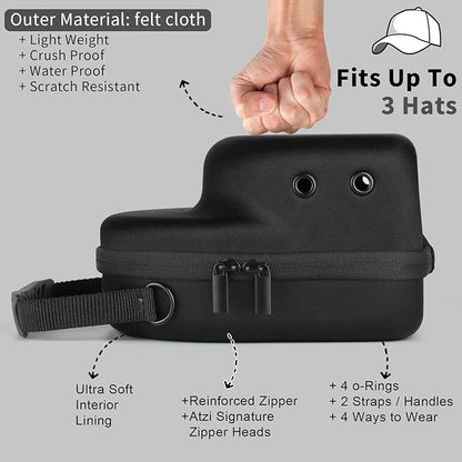 GERMUN Hard baseball hat case, Hat Carrier Travel Case with Adjustable Shoulder Strap, Hat cap case for 3 Baseball Caps - Perfect for Traveling & At-Home Storage (Black with Grey)