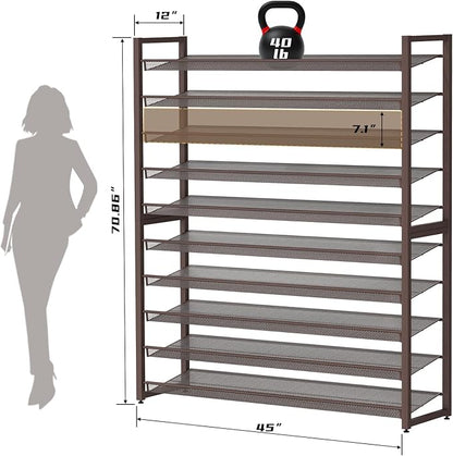 Metal Shoe Rack,Large 10 Tier Shoe Organizer, Heavy Duty Metal 5-Tier Stackable Shoe Storage Vertical Shoe Rack for Closet Front Door Entrance,Entryway,GarageUp to 62 Pairs,Bronze