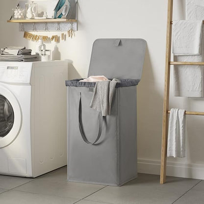 WOWLIVE 100L Laundry Hamper with Lid, Large Foldbale Laundry Basket with 2 Removable Bags and Handles, Tall Collapsible Dirty Clothes Hamper for Laundry Room, Bathroom, Dorm (Grey)