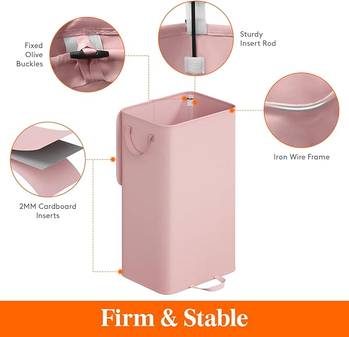 Lifewit Single Laundry Hamper with Lid and Removable Laundry Bags, Large Collapsible 1 Dividers Dirty Clothes Basket with Handles for Bedroom Laundry Room Closet Bathroom College, 100L Pink