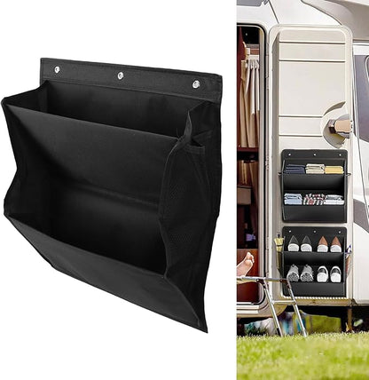 EVGATSAUTO Space Saving 2 Tier Hanging Shoe Organizer with Adhesive Hooks, Oxford Cloth Door Closet Shoe Hanger for RV Cabinet Wardrobe Storage (Black)