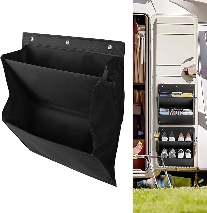 Fockety Over the Door Shoe Organizer, 2 Tier Space Saving Breathable Hanging Shoe Organizer Large Capacity Hanging Storage Rack with Sticky Adhesive Tape, for Home RV (Black)