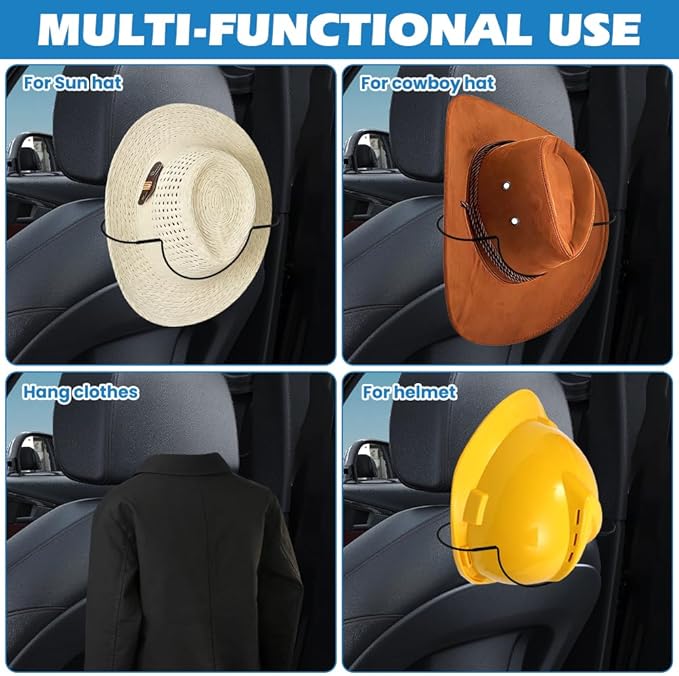 2Pcs Cowboy Hat Holder for Car, Folding Cowboy Hat Rack for keeping Hats Shape, Hardhat Holder for Truck Automotive Seat Back Hook Hats Organizer