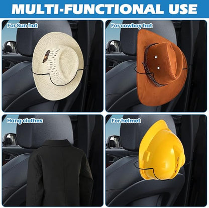 2Pcs Cowboy Hat Holder for Car, Folding Cowboy Hat Rack for keeping Hats Shape, Hardhat Holder for Truck Automotive Seat Back Hook Hats Organizer